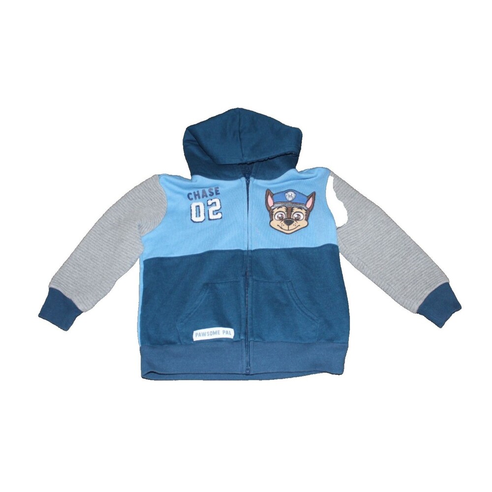 Paw Patrol Chase Fleece Lined Hoodie Size 5 Zip Up Jacket Blue Gray